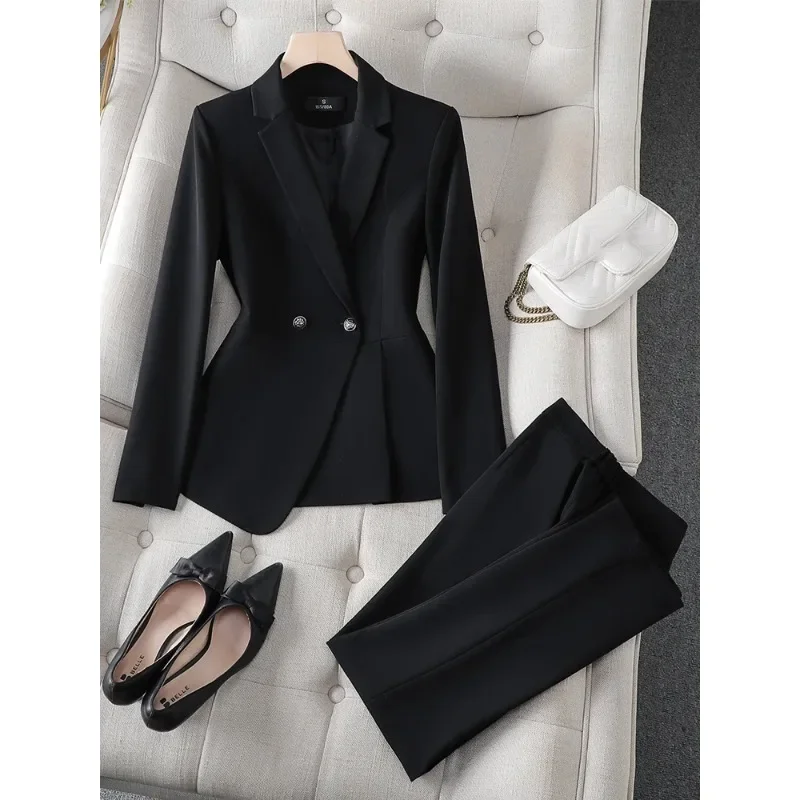 Ensemble blazer et pantalon pour femme, tenue de travail, élégant, gris, noir, bleu, rouge, surintendant, formel, automne, hiver, 2 pièces