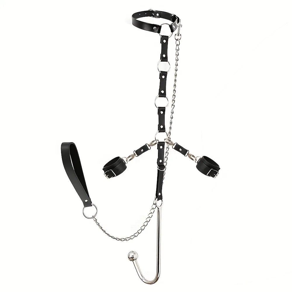 Adult Games Sex Toy Set Female Handcuff Collar Leash Anal Hook Bondage Gear Kits Gay SM Slave Games Anus Butt Plug Leash Set Toy