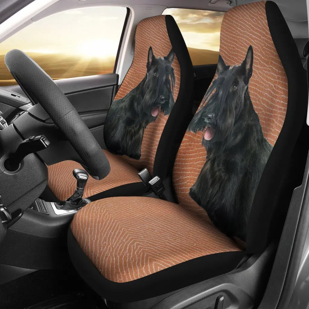 Scottish Terrier Print Car Seat Covers Set 2 Pc, Car Accessories Seat Cover