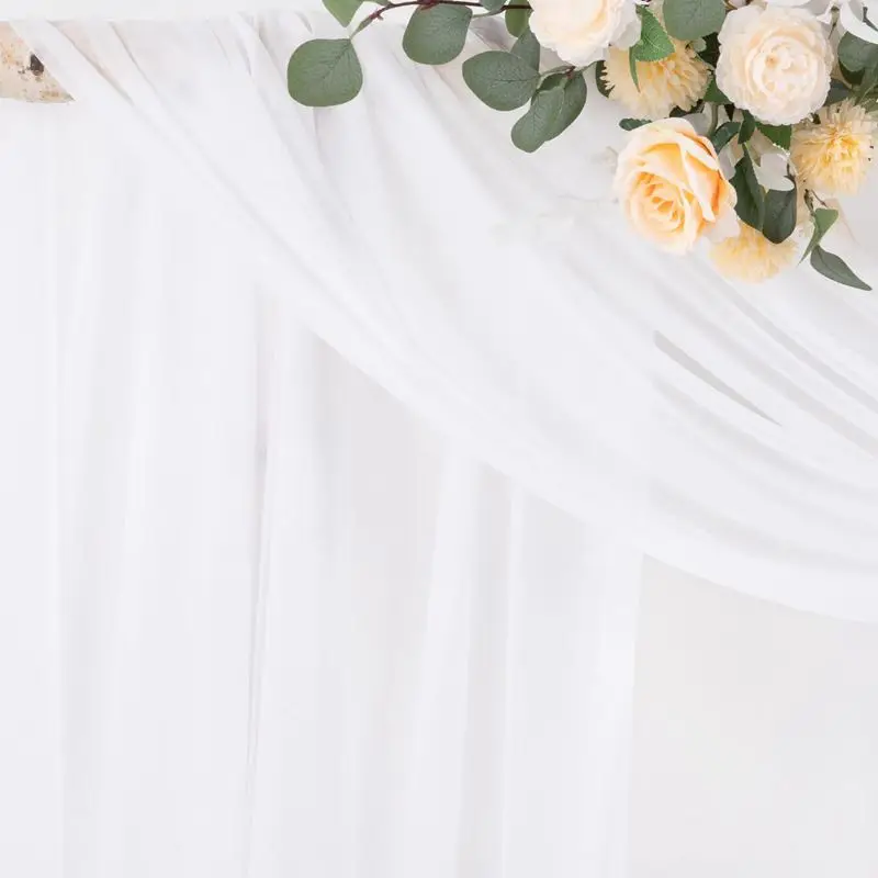 2pcs Panel Chiffon Wedding Arch Draping Fabric Poly Drapes Sheer Backdrop Curtain for Wedding Ceremony Party Ceiling Decor