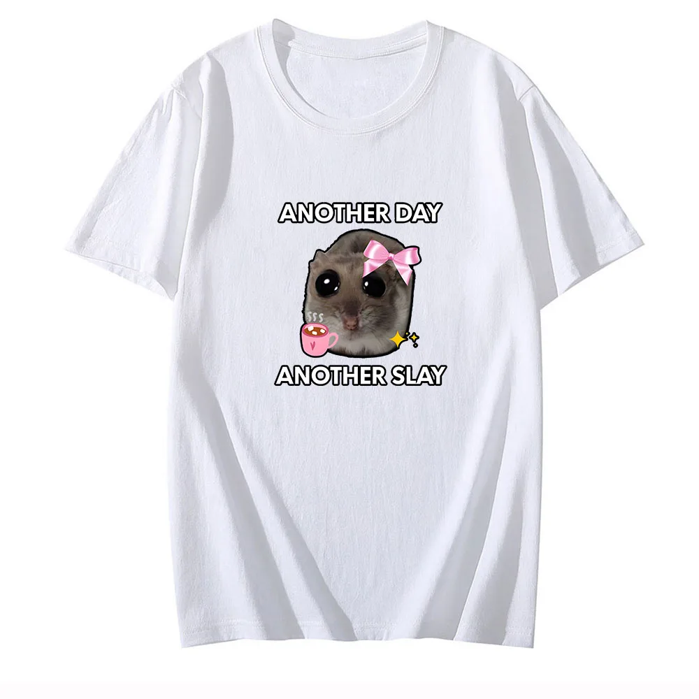 Sad Hamster T Shirts Cartoon Print Comic Anime Tee-shirt Short Sleeve Kawaii O-neck Tshirt Ropa De Mujer Cute High Quality Tops