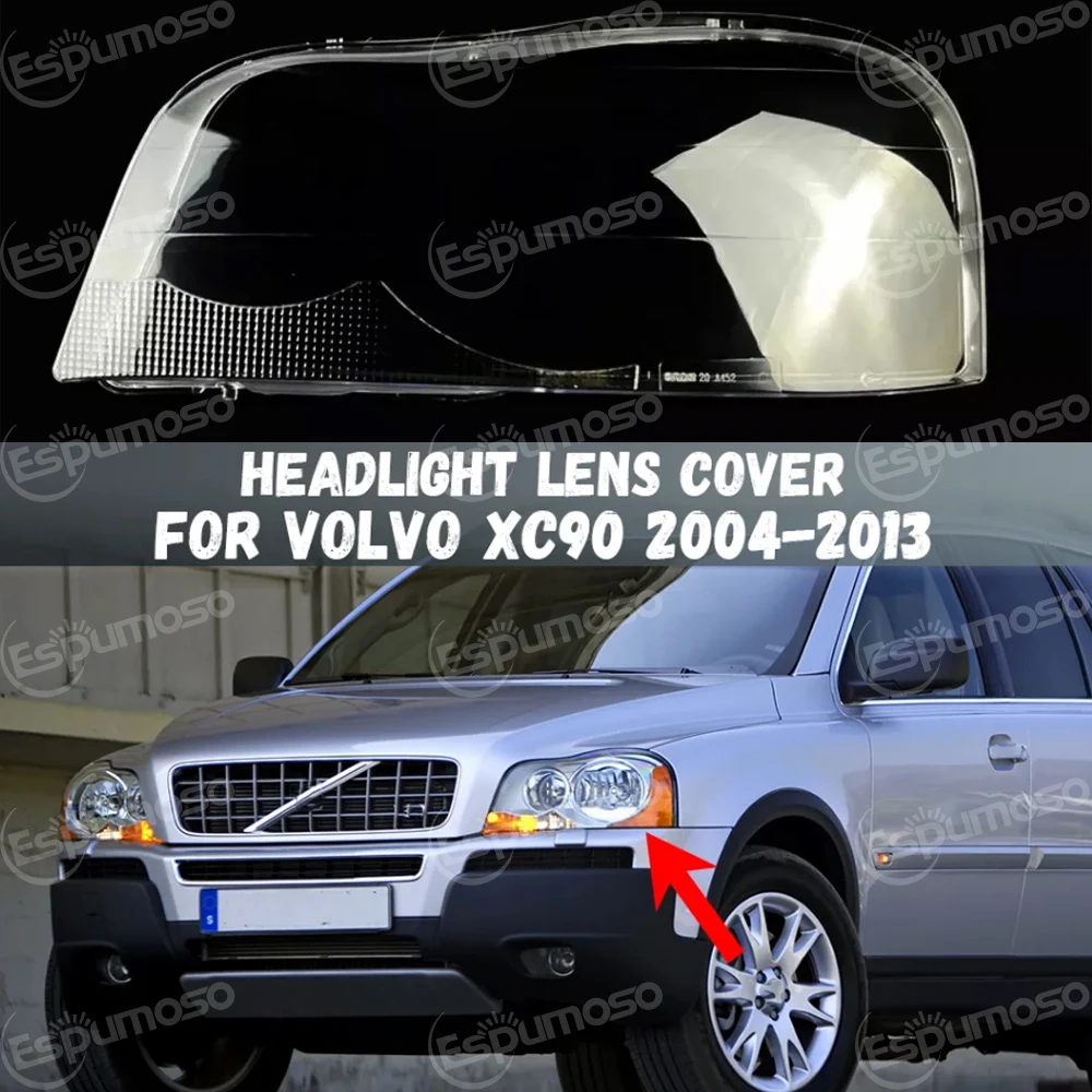 車のフロントヘッドライトレンズカバーボルボ-xc90-2004-2013-クリアヘッドランプシェル透明ランプシェード