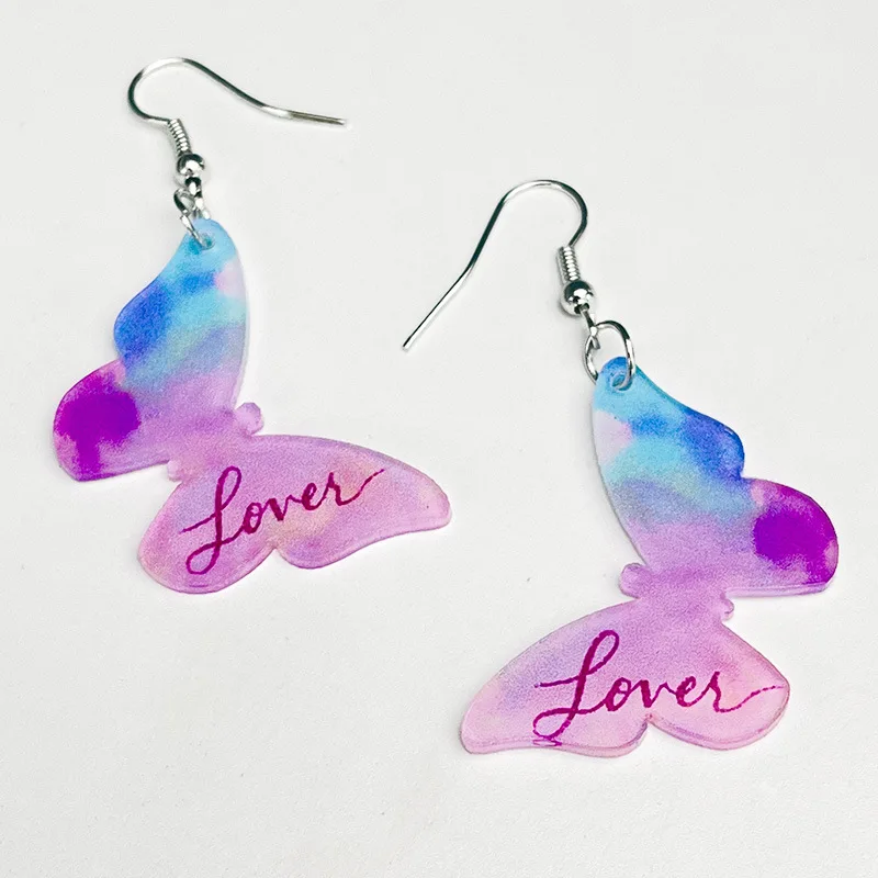New Valentine\'s Day Earrings Love Letter Shiny Pink Butterfly Love Tape Simple Acrylic Earrings Valentine\'s Day Decorative Gift