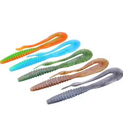 WEIHE（5pcs） 1.8g 8cm 5colors artificial soft fishing lure soft TPR worm bait with longer tail glitters inside floating swimbait