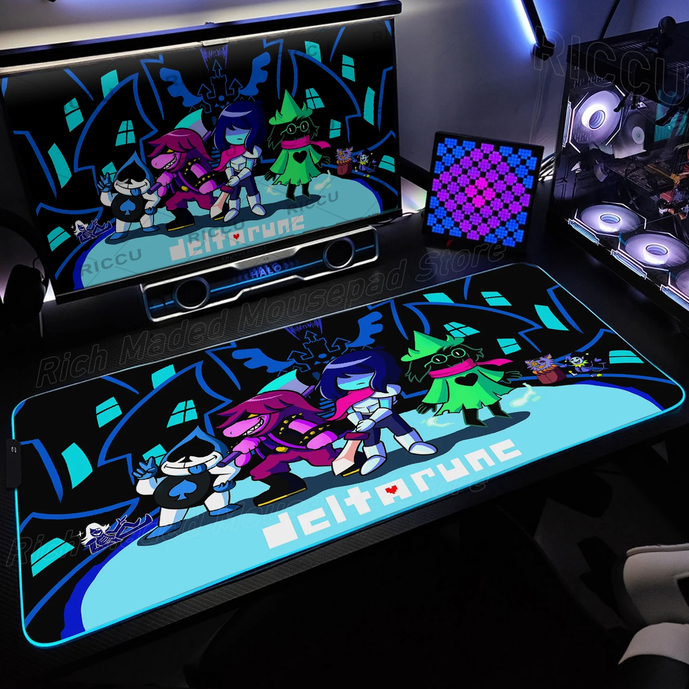 RGB Desk Mats D-Deltarune Mouse Pad Anime Gaming Mouse Mat LED TablePad Backlit Rubber Desktop XXL Mousepad Laptop Accessories