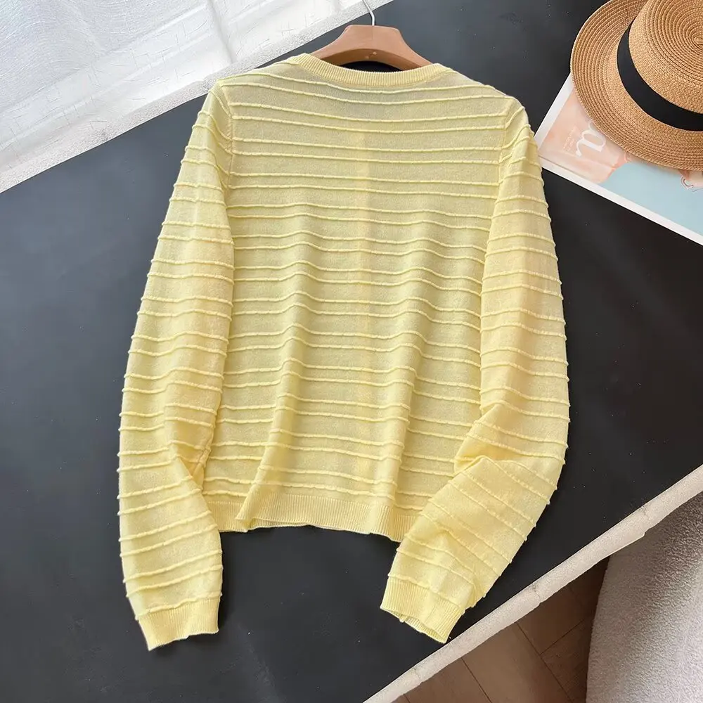 한국 스타일 매듭 줄무늬 니트 오픈 가디건 여성 패션 슬림 롱 셔츠 탑 코트 봄 가을 시즌