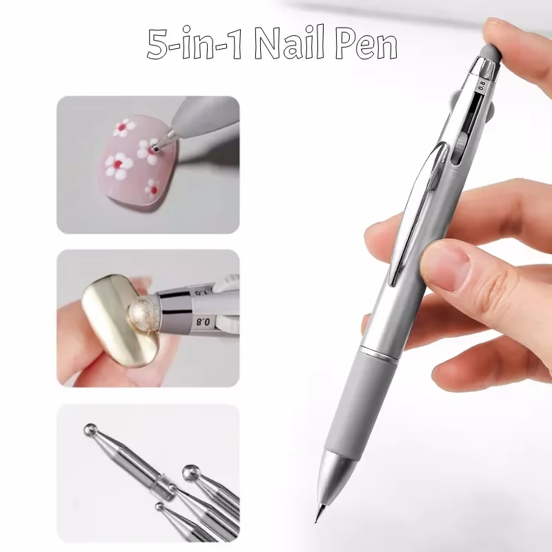 Caneta pontilhadora 5 em 1 para arte em unhas, pintura inoxidável, caneta profissional, faça você mesmo, ferramentas de manicure para salão de beleza, uso doméstico