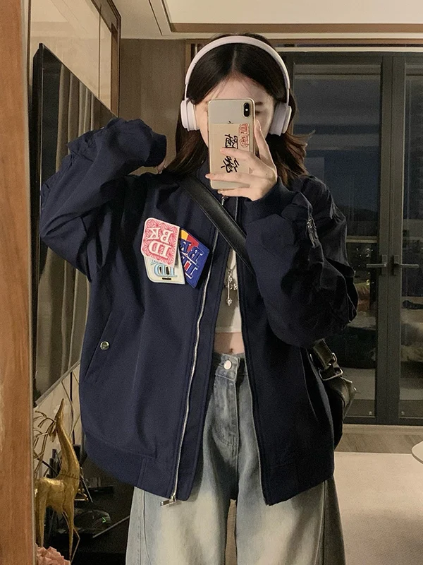 

Куртка-бомбер женская демисезонная больших размеров (до 300 фунтов), модная американская модель с волшебной застежкой, повседневная, в стиле бейсбольной формы, 2