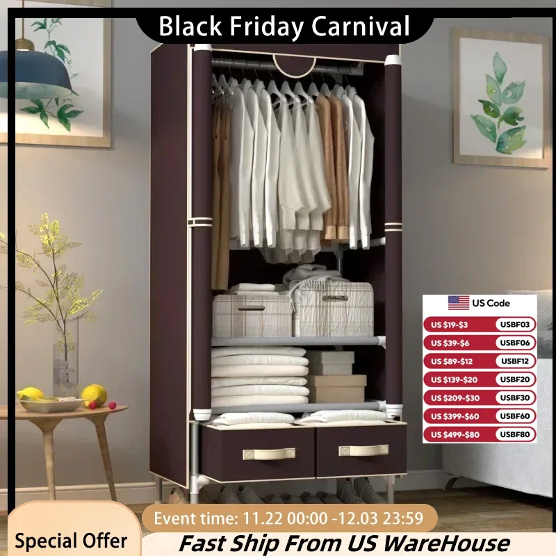

Simple wardrobe modern minimalist bedroom storage single person economy fabric wardrobe 19mm steel pipe 75CM