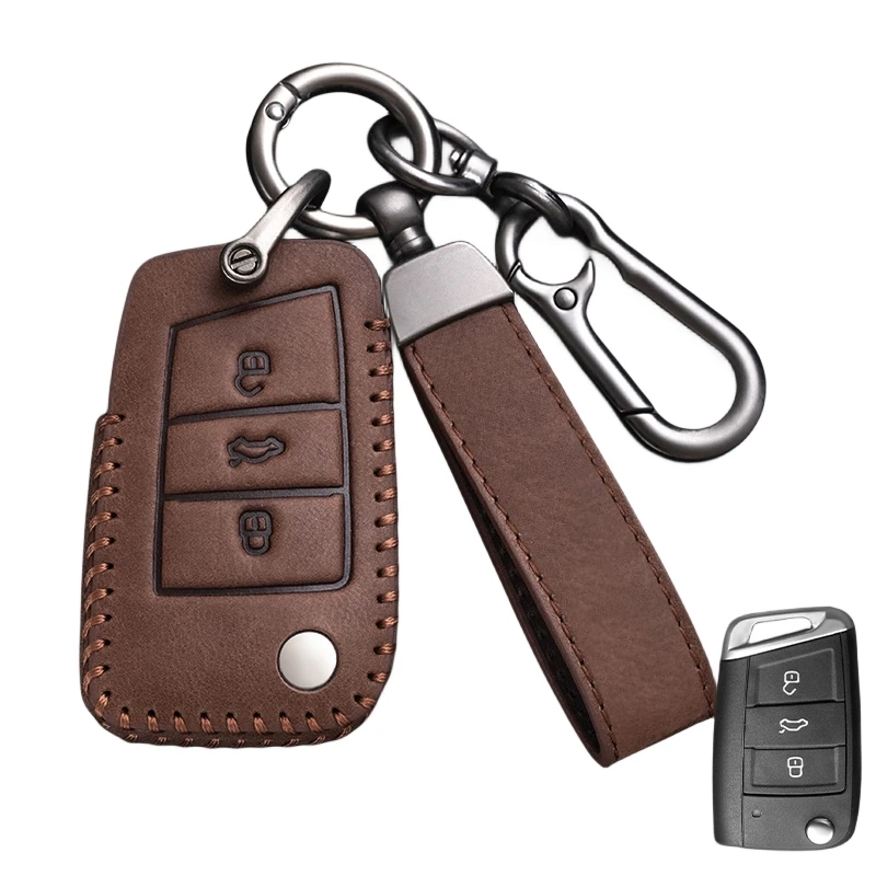 

Leather Car Key Case Cover Fob Shell For VW Volkswagen Golf 7 MK7 Tiguan MK2 For SEAT Ateca Leon FR 2 Ibiza For Skoda Octavia A7