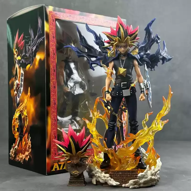 28cm Anime Duel Monsters Anime Figure Gk Yugi Muto Figures 2 Heads Pvc Statue Model Collectible Decoration Toys Christmas Gifts