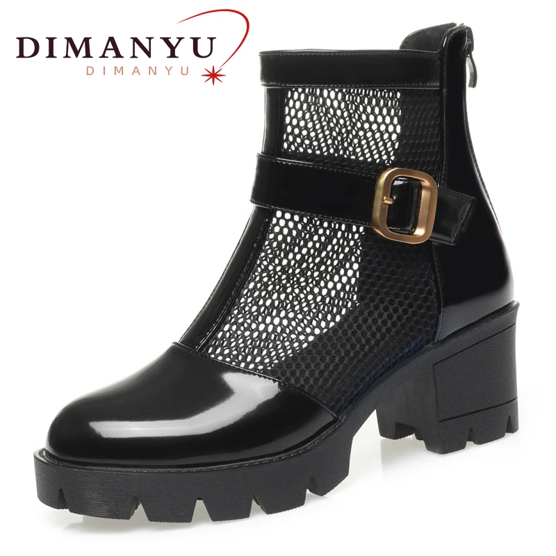 DIMANYU Women's Net Boots Summer 2024 New Genuine Leather Women's Cool Boots Large Size Breathable Lace Women's Boots