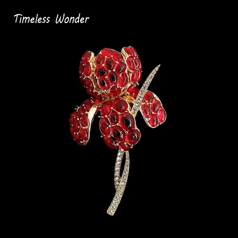Timeless Wonder Fancy Crystal Zircon Floral Brooch Pins for Women Designer Jewelry Top Trendy Rare Gift Classy Style Cute 7523