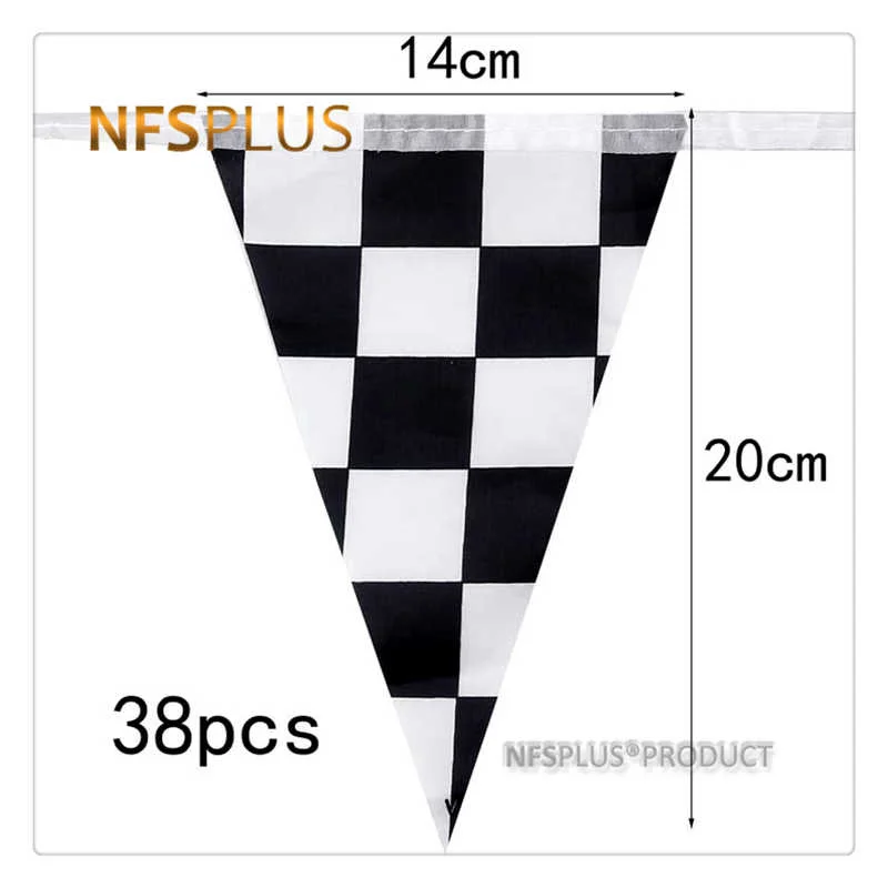 Triângulo xadrez pendurado bandeira preto e branco xadrez impresso 38 peças f1 esportes auto corrida bandeiras decorativas e banners