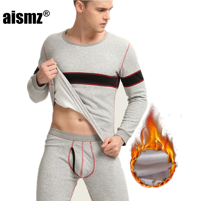 Aismz Men's Thermal Underwear Winter Warm Fleece Long Johns Thick Thermal Underwear Cotton Cashmere O-Neck Underwear Thermals