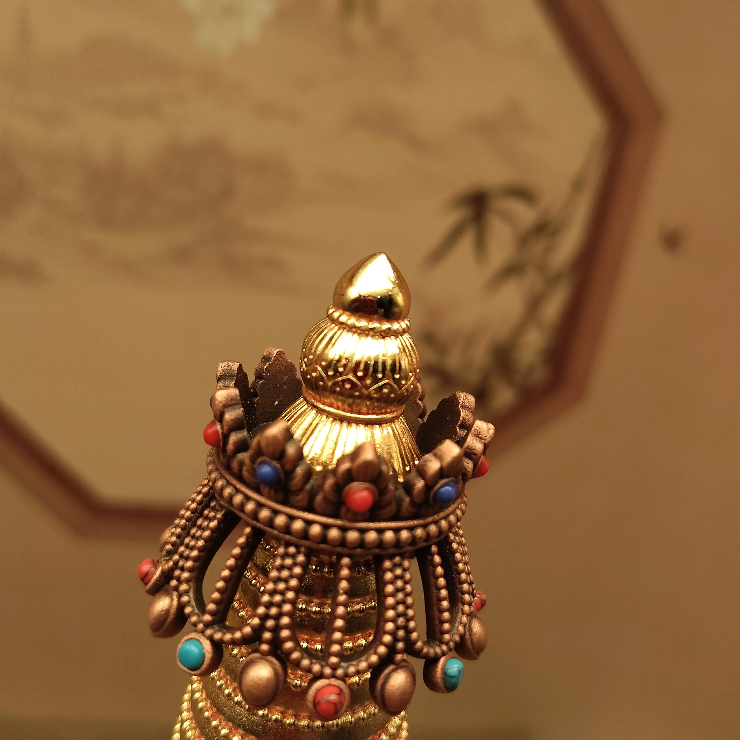 Tibetan Brass Copper Kadam Stupa Relic Tower 21cm Home Entrance Altar Feng Shui Decor Blessing