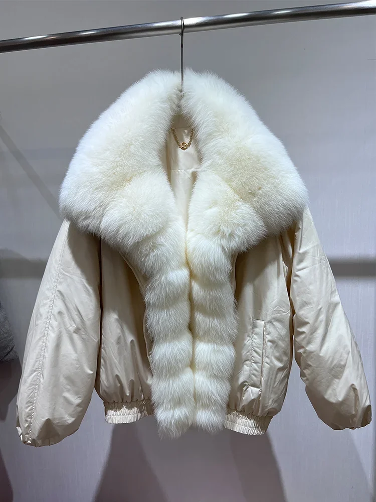 Femmes doudoune d'oie naturelle nouveau automne hiver doudoune courte mode col de fourrure de renard manteau de luxe vestes bouffantes offre spéciale