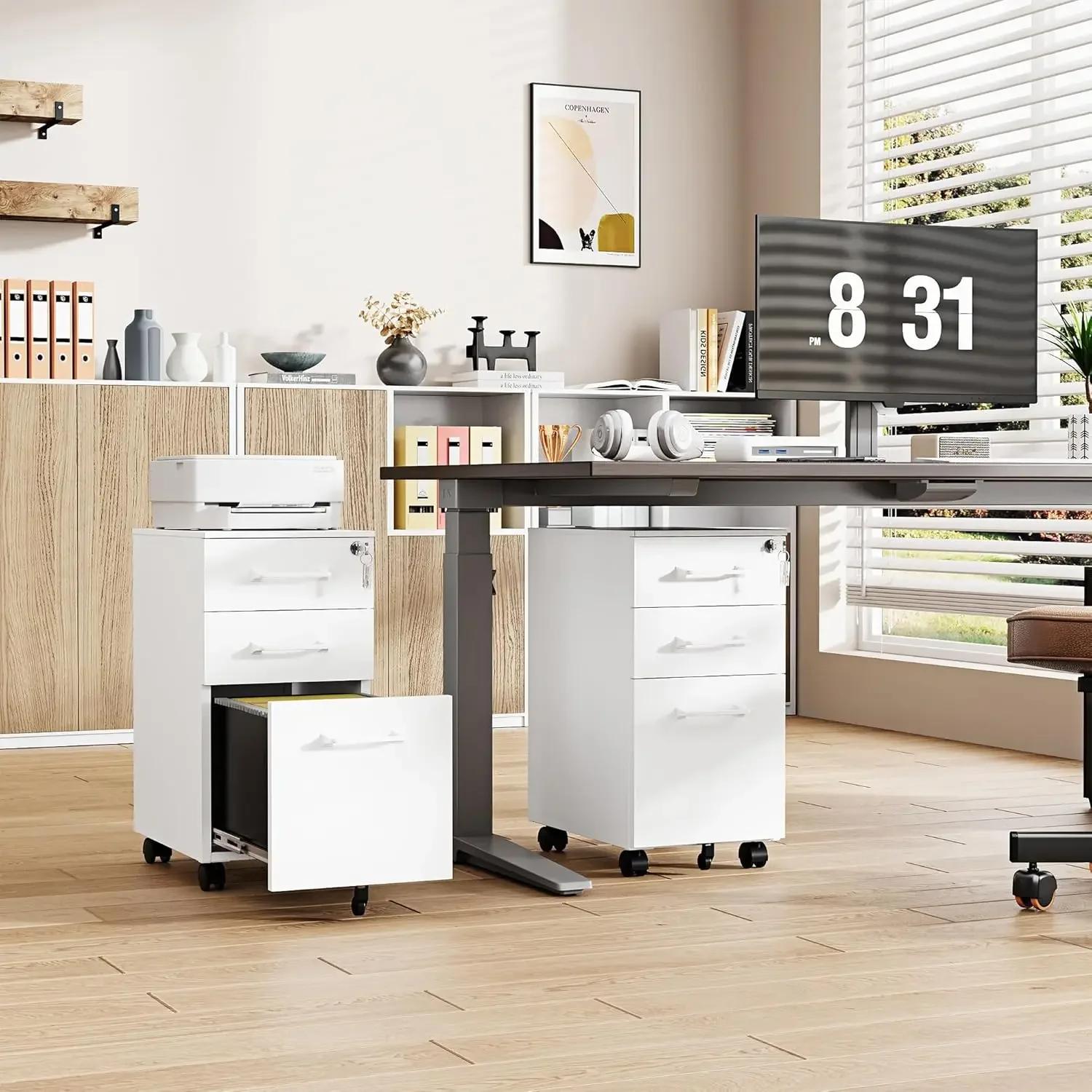 3 Drawer Slim File Cabinet, Mobile File Cabinet with Lock for Home Office, Rolling Narrow File Cabinet, Under Desk Locking Filin