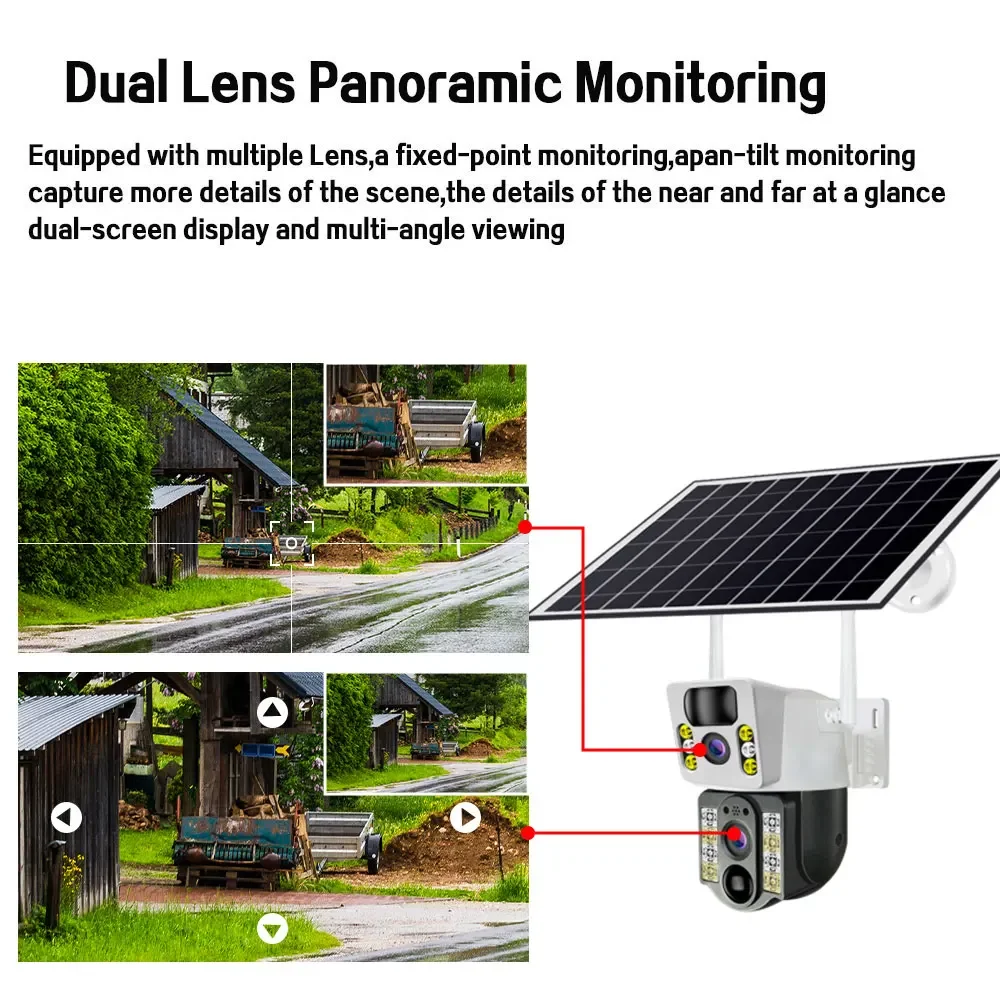 4G Solar Security Camera 4K Dual lens Outdoor 8MP  PIR Detection Auto Tracking Wireless CCTV Surveillance Camera Two way Audio