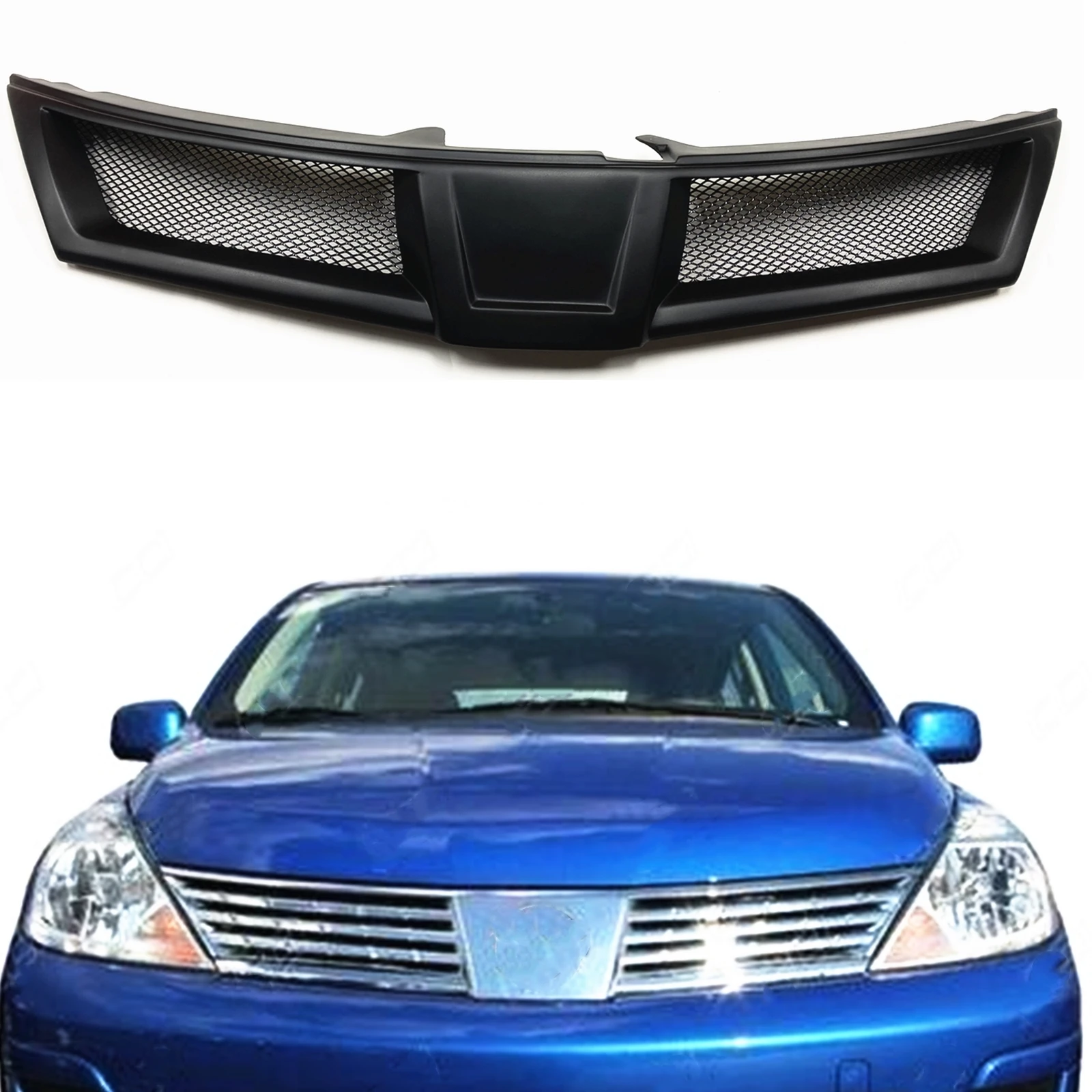 

Front Grille Grill For Nissan Versa 2007 2008 2009 2010 2011 2012 Honeycomb Style Fiberglass/Carbon Fiber Upper Bumper Hood Mesh