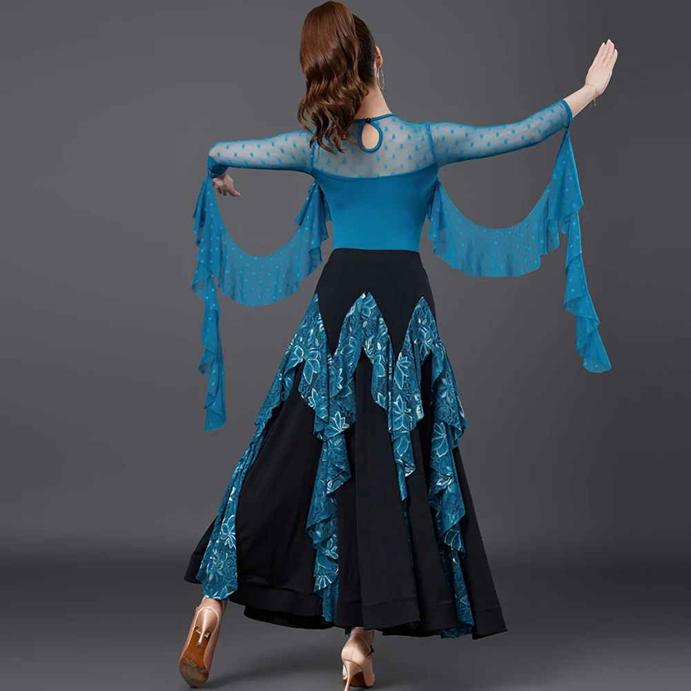 Ruffle Waltz Set Red Blue Standard Dance Competition Dress Set New National Standard Skirt Stereoscopic Flower One-piece Top