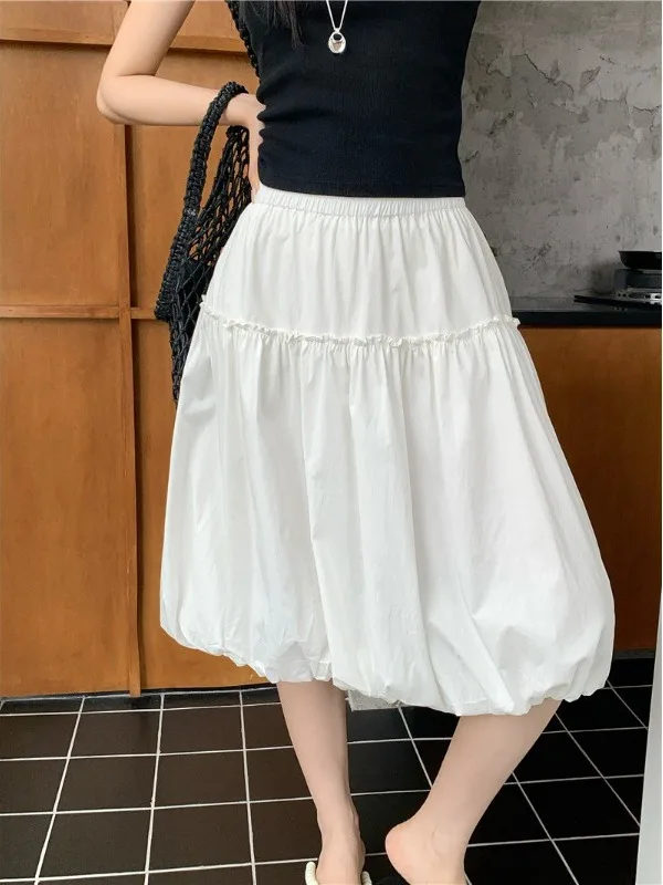 

High Waist A-Line Half Skirt plus Size Korean Style Floral Print Pleated Puffy Skirt Summer New Arrival Slimming Wood Grain E...