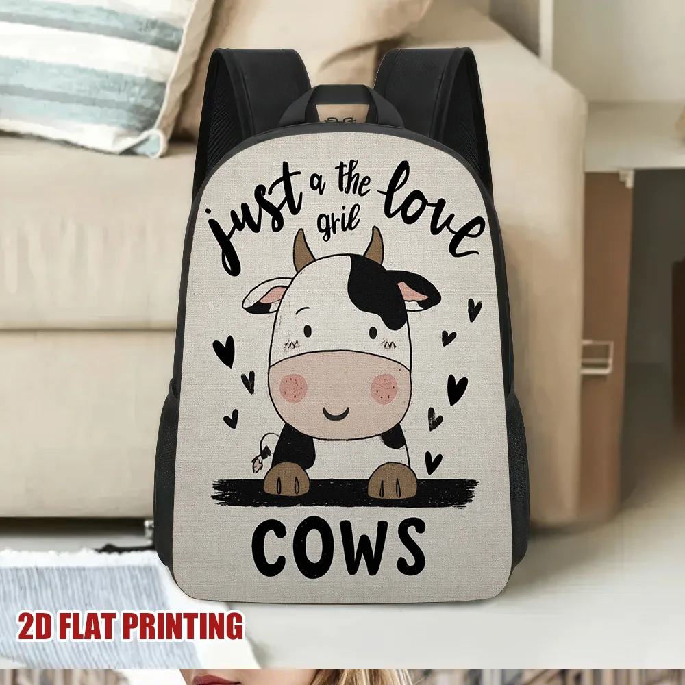 

1 large capacity backpack - cute cow pattern "Just a Girl LOVE Cows" text, light school, work, travel bag - zip closure
