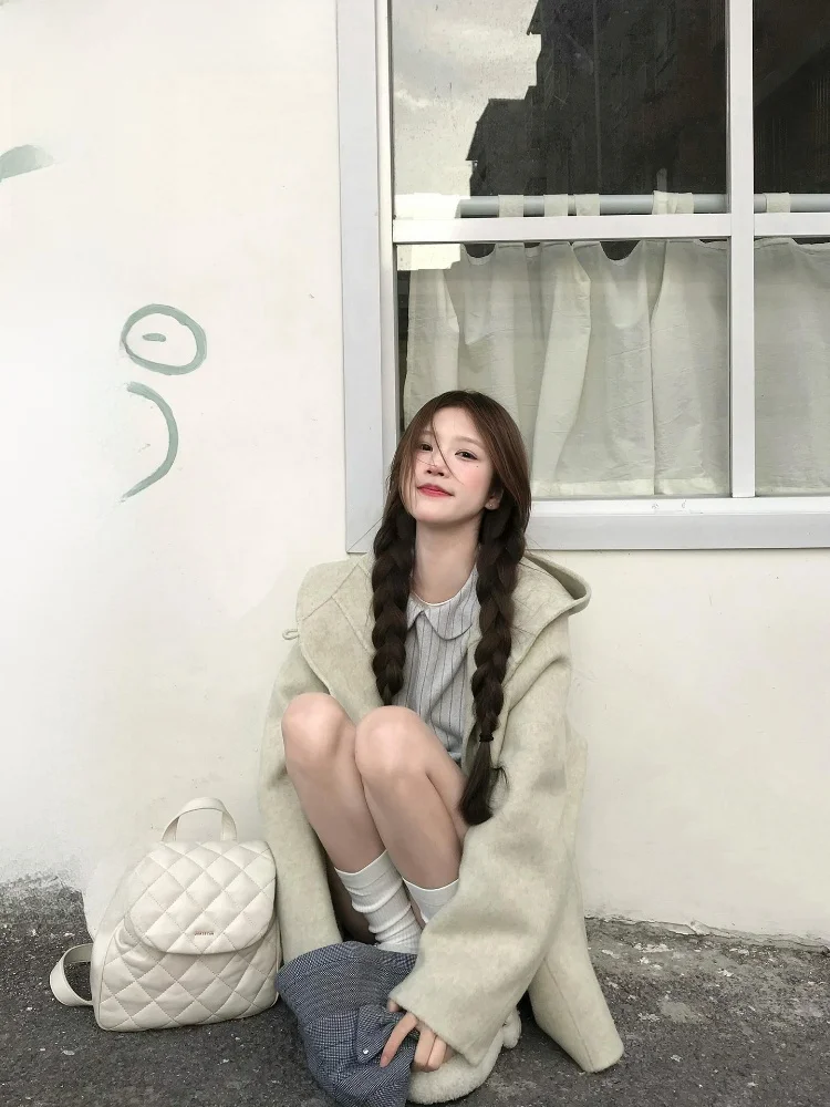 

Ladies' Casual Loose Fit Hooded ort Woolen Coat 2025 Winter New Sle Slimming Outerwear Commute Sle Pure E-commerce