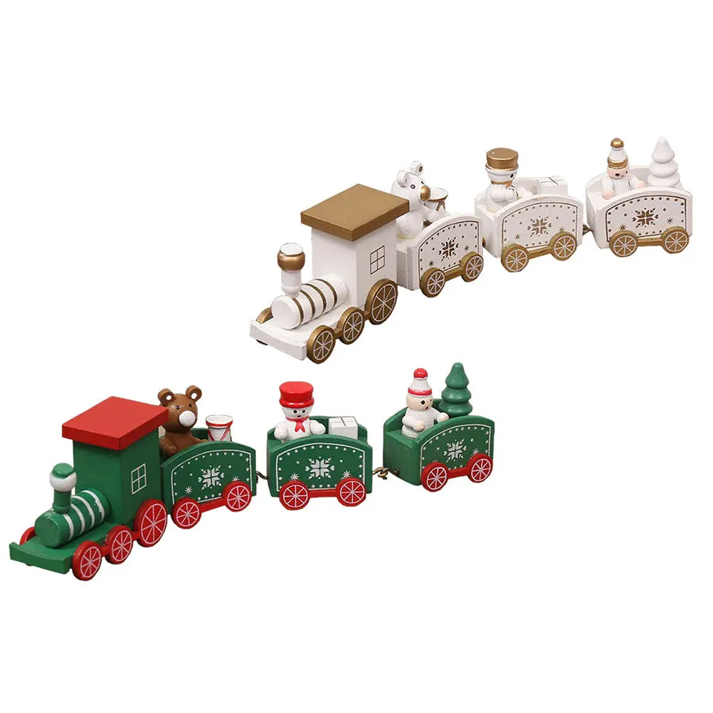 

2Pcs Christmas Wooden Train Miniature Decoration Smooth Surface Safe Kids Play Xmas Wooden Crafts Christmas Party Desktop