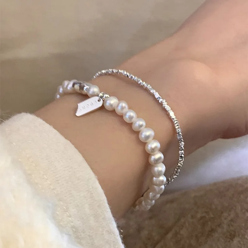 Silver Tone Pearl Bracelet Stackable Chic Classy Premium Lightweight Elegant Modern Unique Design Versatile Daily Wear Jewelry