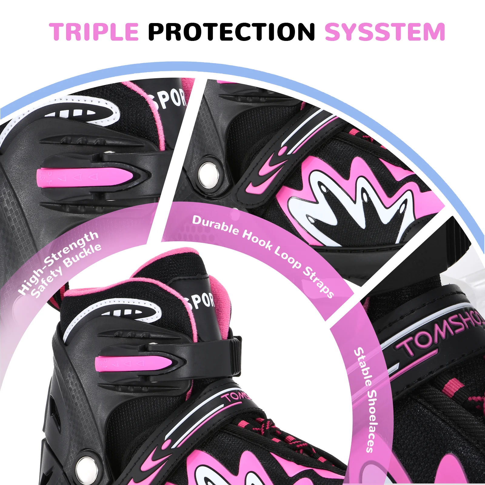 Inline-Skateschuhe für Kinder, verstellbare Rollschuhe mit leuchtenden Rädern, sicheres Dreifachverschlusssystem für Mädchen und Jungen – Detail 5