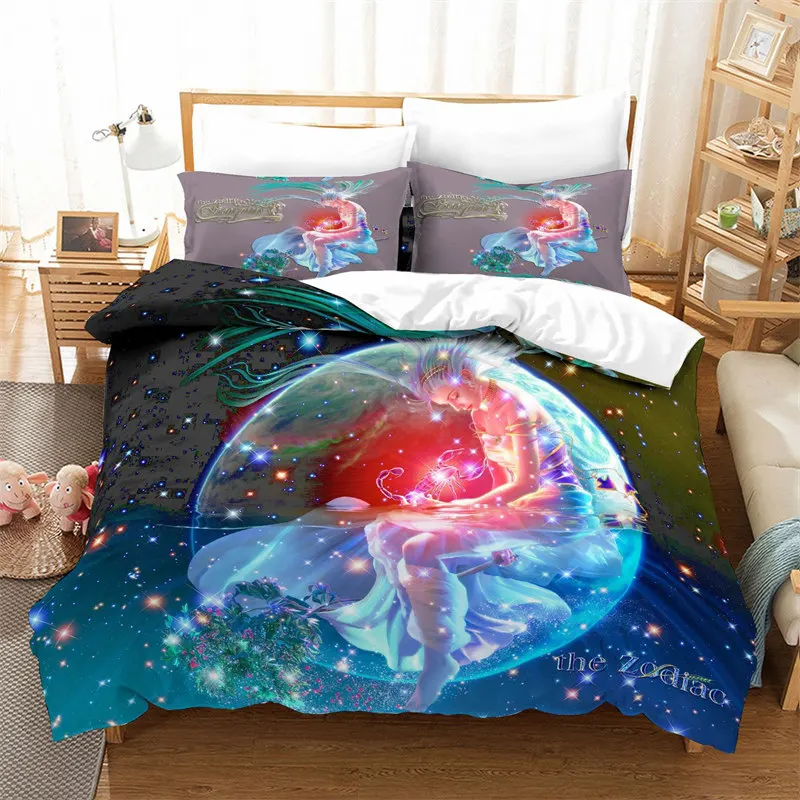 Mystery 12 Constellations Duvet Cover Set Cartoon Anime Bedding Set For Kids Teens Adult Polyester Comforter Cover Bedroom Decor