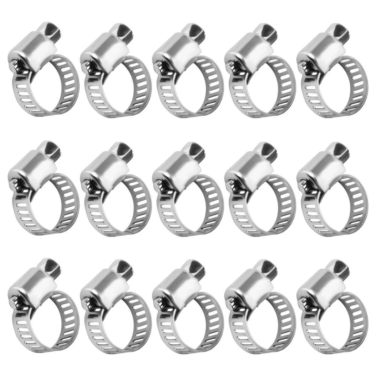 15 Pcs Stainless Steel 8mm to 12mm Hose Pipe Clamps Clips Fastener