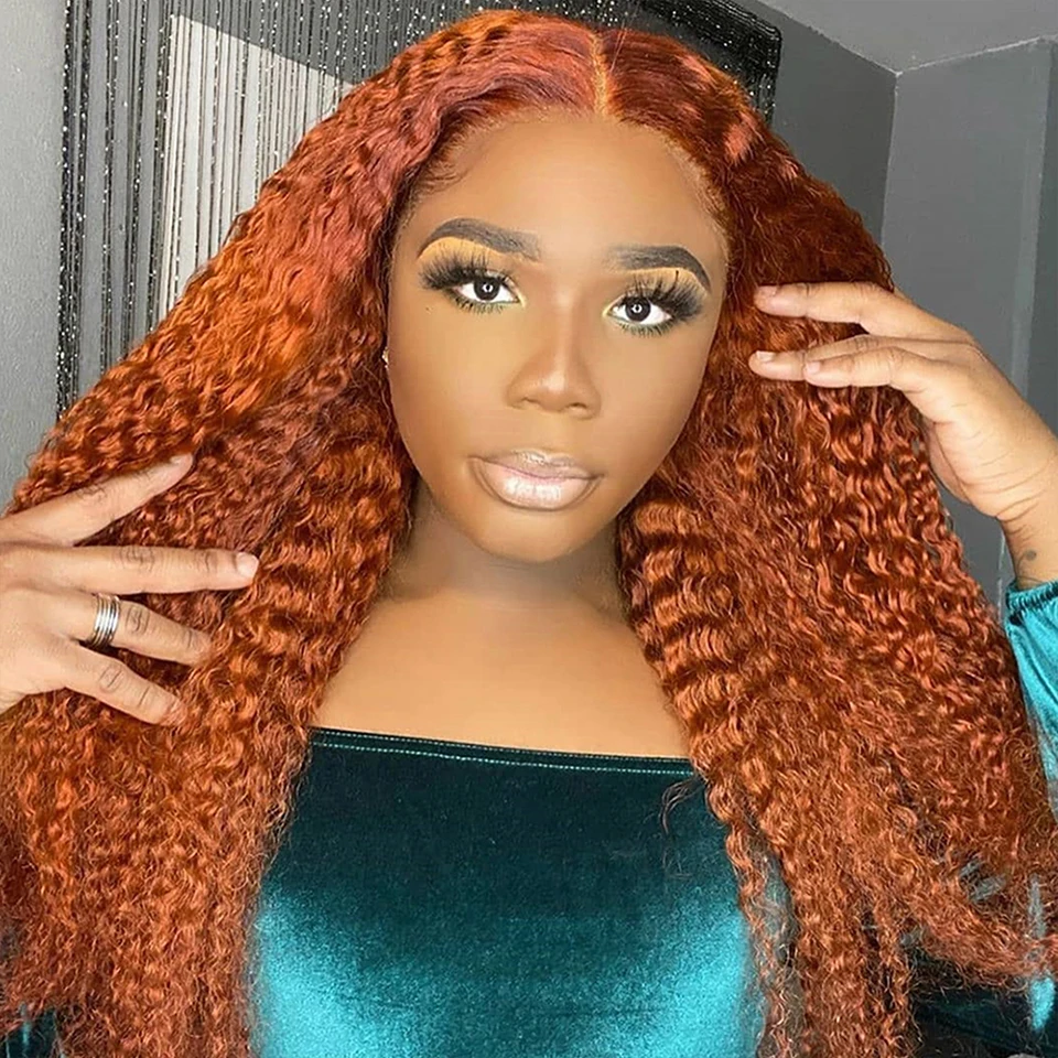 Ginger Orange Kinky Curly 4*4 Hair Closure 10''-20'' Brazilian Human Hair Kinky Curly 4x4 Lace Closure With Baby Hair Remy Hair