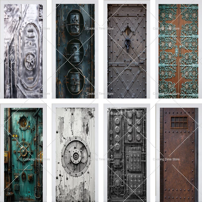 

vintage theme Metal craft 3D door stickers wallpaper Murals Peel and Stick Removable vinyl door decal for living room decoration