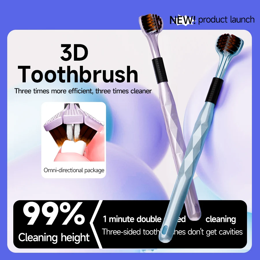 3D Manual Toothbrush 2/4pcs Three sided U-shaped Soft Toothbrush for Comprehensive Oral Cleaning for Adults,Couples, Families