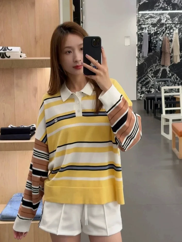 LOTTIE تخصيص الخريف جديد Ne Long Sve محبوك سترة المرأة مخطط اللون Blo تصميم تخفيف Sle مزيج القطن #2