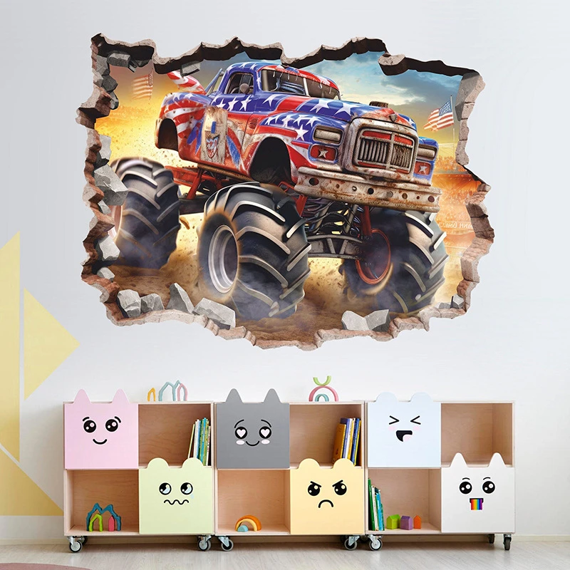 الكرتون على الطرق الوعرة مركبة ثلاثية الأبعاد الجدار ملصق S للأطفال غرفة نوم المنزل البلاستيكية ديكور الكرتون فيلم جدارية ملصقات فنية