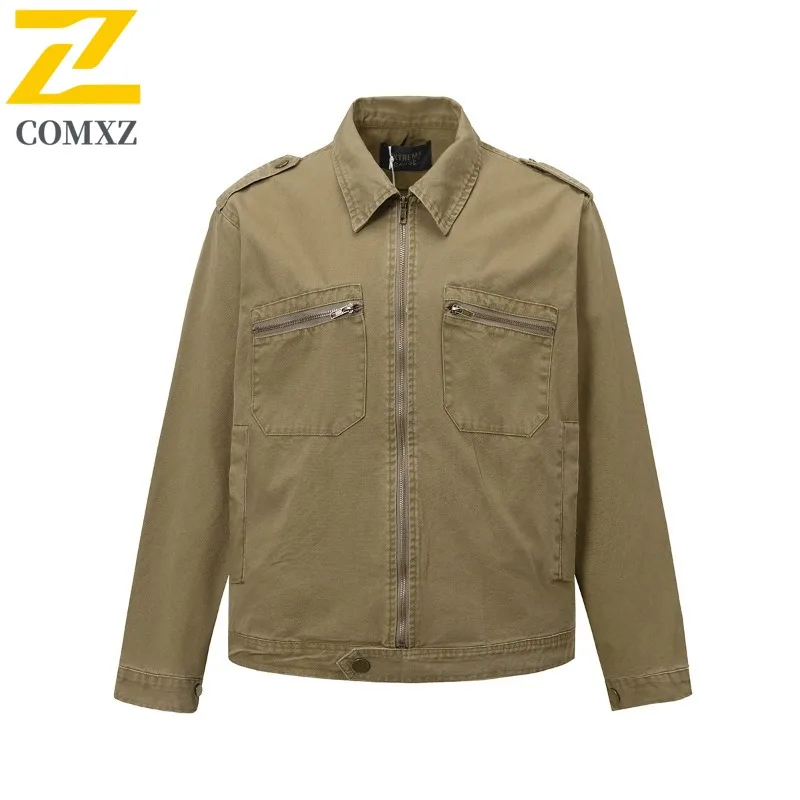 

COMXZ Men Denim Chaqueta 2025 Breathable Design Fishing Trip Solid Collar Daily Outing Varsity Jacket Casual Gatherings Coat