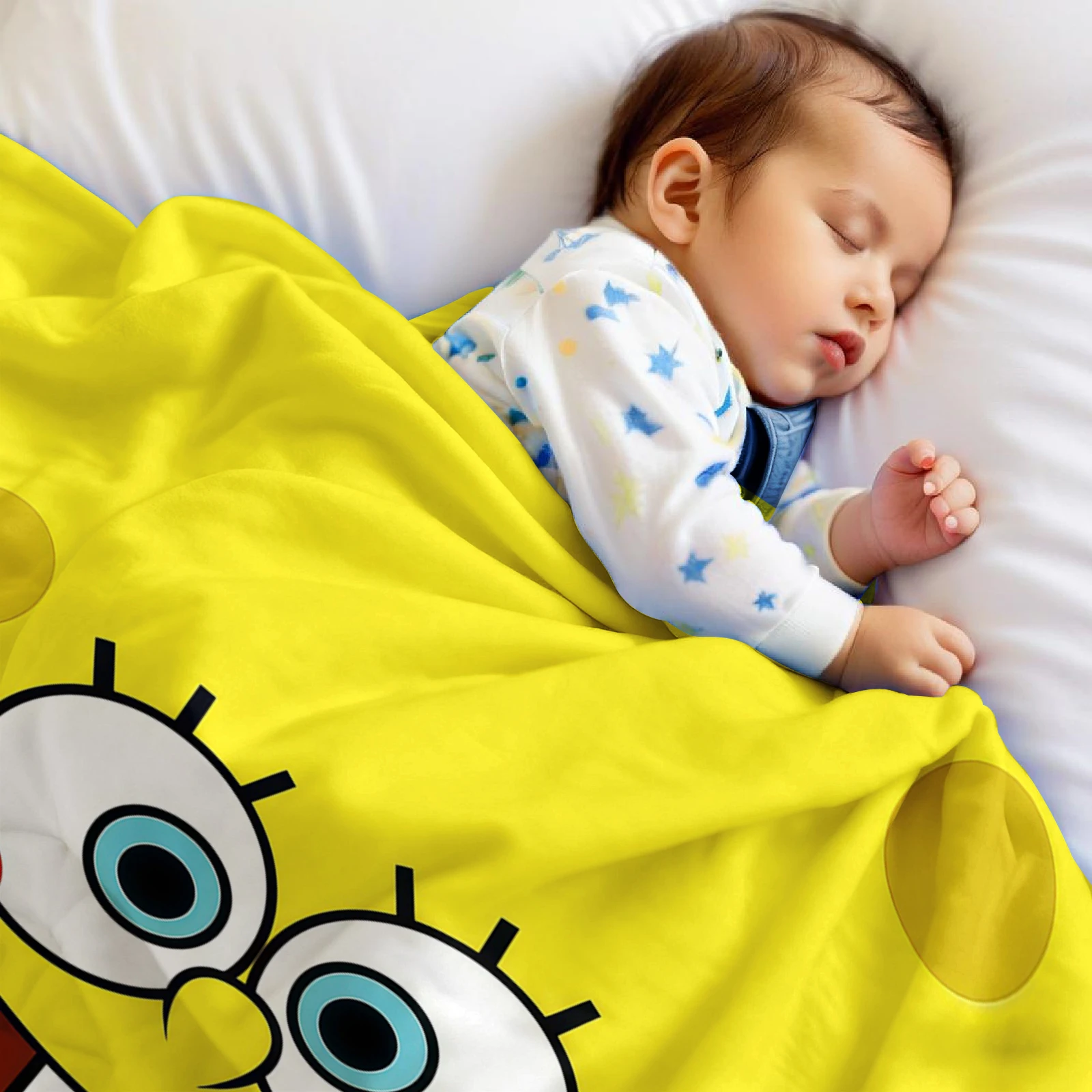 Cartoon S-SpongeBobS Leichte Mikrofaser Weiche Weihnachts-Fleece-Decke Warme Gemütliche Decke für Bett Sofa Büro Reise Alle Jahreszeiten – Detail 4
