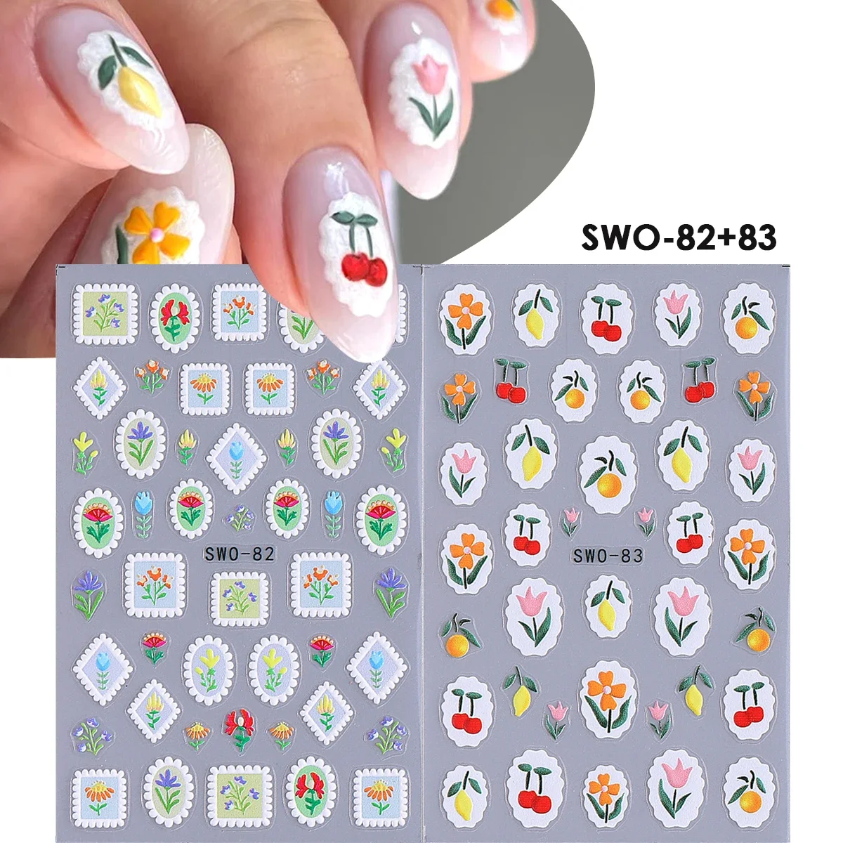 2 stuks zoete element nail art stickers eenvoudige bloem hart kersen aardbei kawaii stickers kleurrijke boog vlinder manicure sliders - afbeelding 1