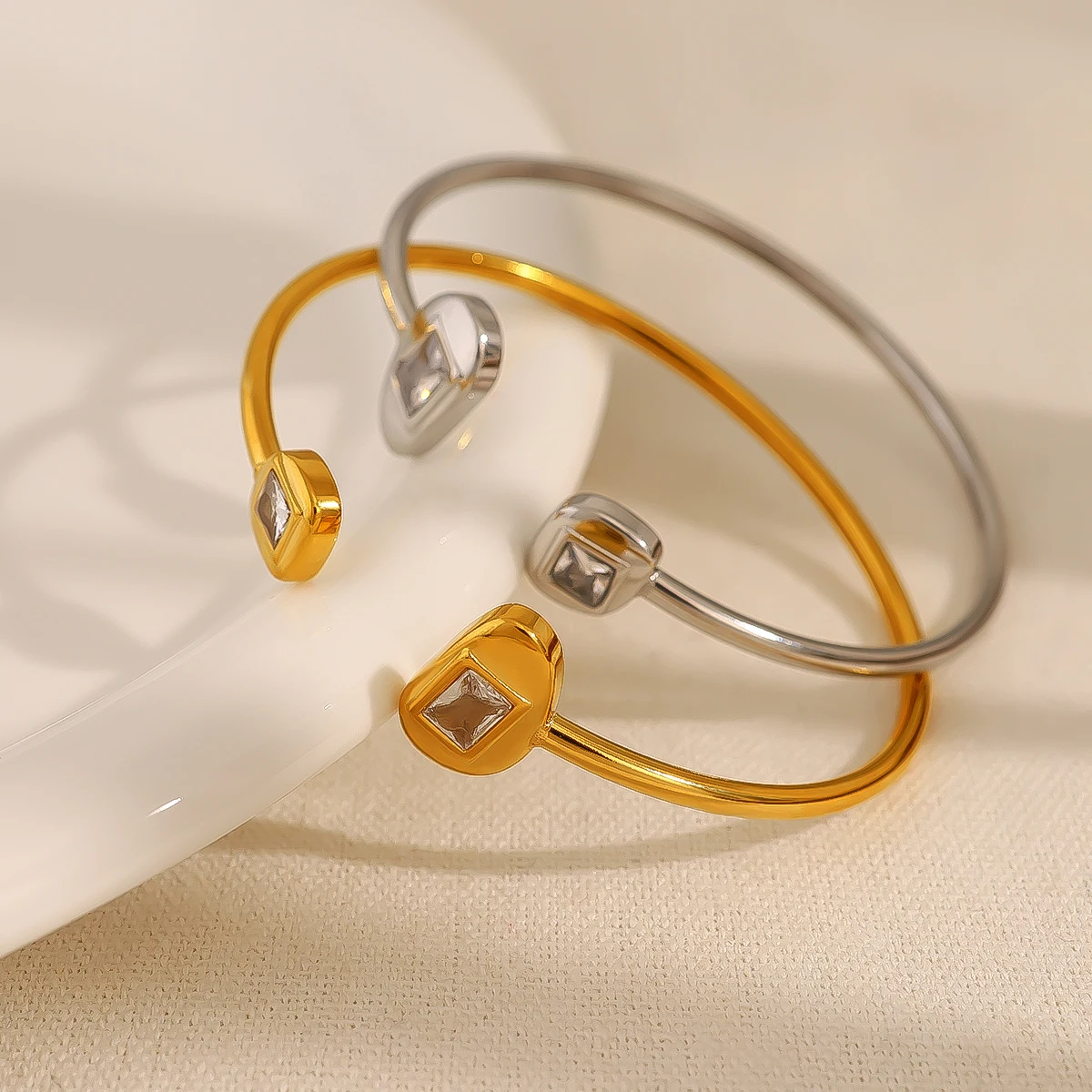 WILD & FREE Irregular Stainless Steel Cuff Bracelets for Women Luxury Zircon 18K Gold Plated Simple Trendy Jewelry Waterproof