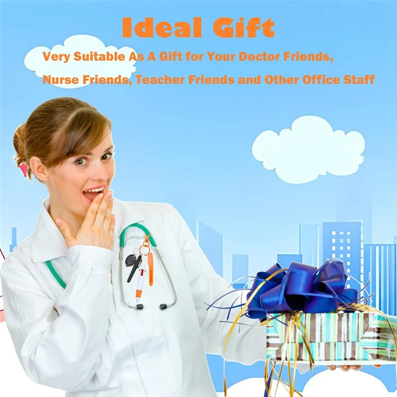 

GW-Nurse Pen Set, Badge Reel Pen Include Highlighter Permanent Marker Pen Led Keychain Flashlight Ball Pen Et 6 Sets