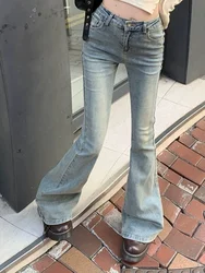 Ins Women Korean High Waist Flared Jeans Female High Street Boot Cut Pants Lady Y2k 2000s Yellow Denim Bell Bottom Trousers