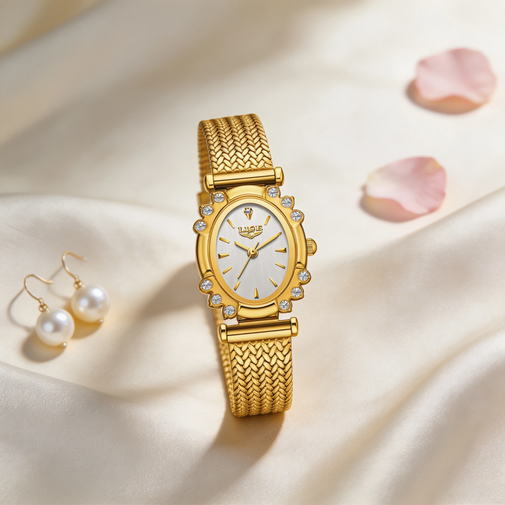 LIGE Women's Watches Luxury Brand Oval Quartz Watch Gifts For Women Vintage Elegant Waterproof Golden Wheat Bracelet Wristwatch