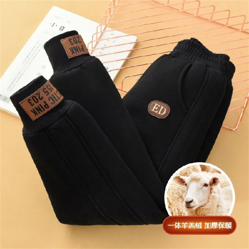 New Girls Padded Thickened Pant Boys Warm Solid Colour Lamb Wool Trousers Autumn Winter Children Fashion Casual Sweatpants 4-14Y