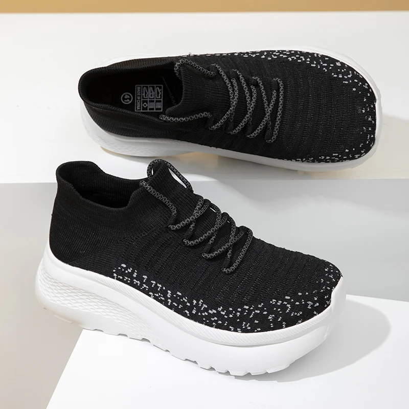 Wide Toe Running Shoes Unisex Walking Shoes Breathable Knit Platform Sneakers For Men Women Outdoor Non-slip Men's Sports Shoes