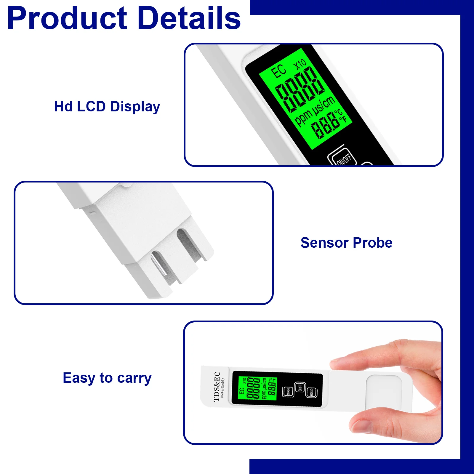 Water Quality Tester,TDS Meter, EC Meter&Temperature Meter 3 in 1, 0-9999ppm Accurate for Drinking Water, Hydroponics, Aquarium