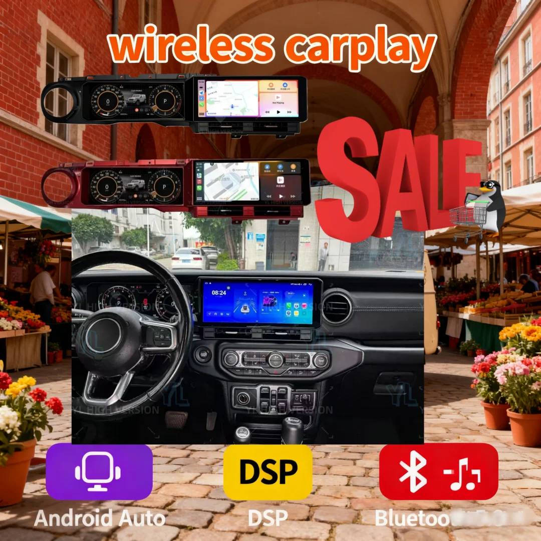 

Двойной 12,3-дюймовый экран Android 14.0, мультимедийное радио, цифровой кластер Carplay для Jeep Wrangler JL 2018-2023, новый обновленный блок BT5.0