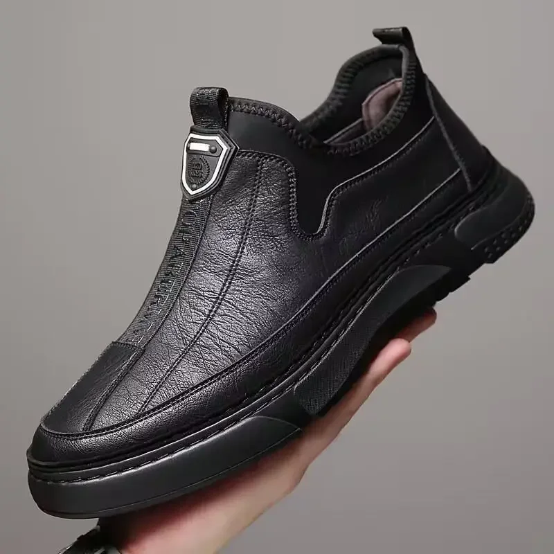 Slip-on Round Toe Men\'s Leather Shoes Comfortable High Quality Fashion Low Price Retro Elegant Male Casual Shoe Social New In Pu